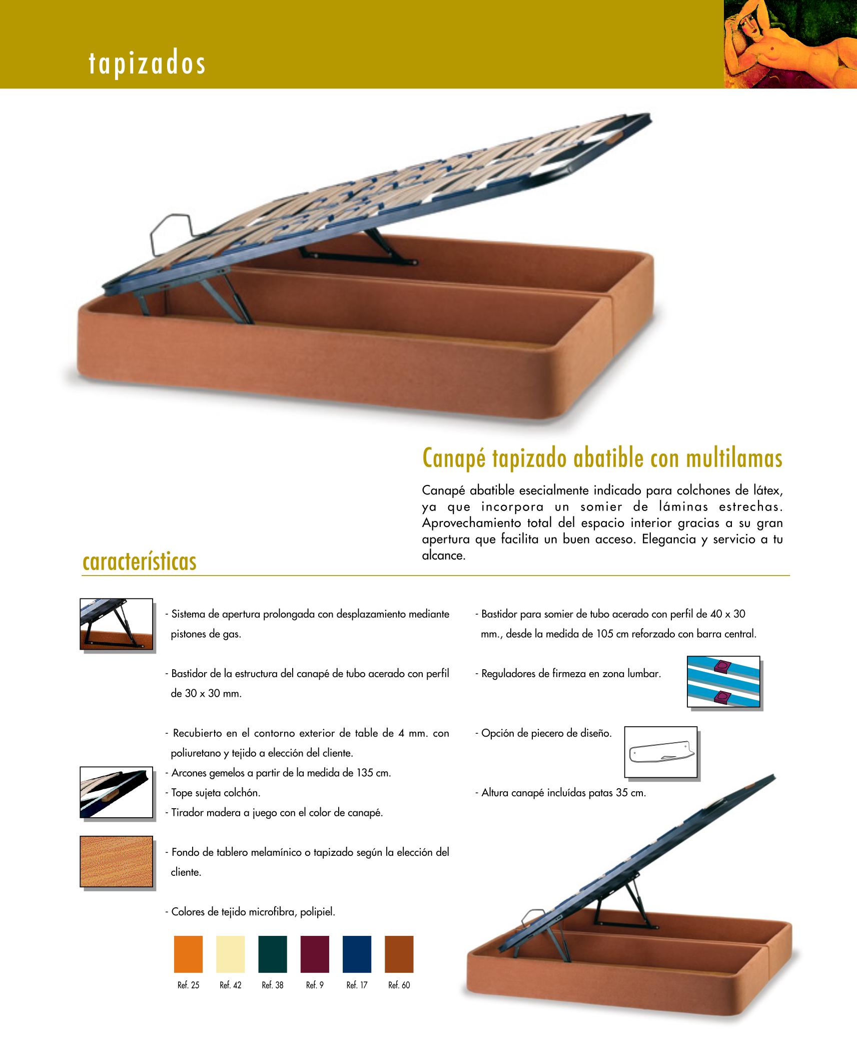 Canapé tapizado abatible con multilamas
