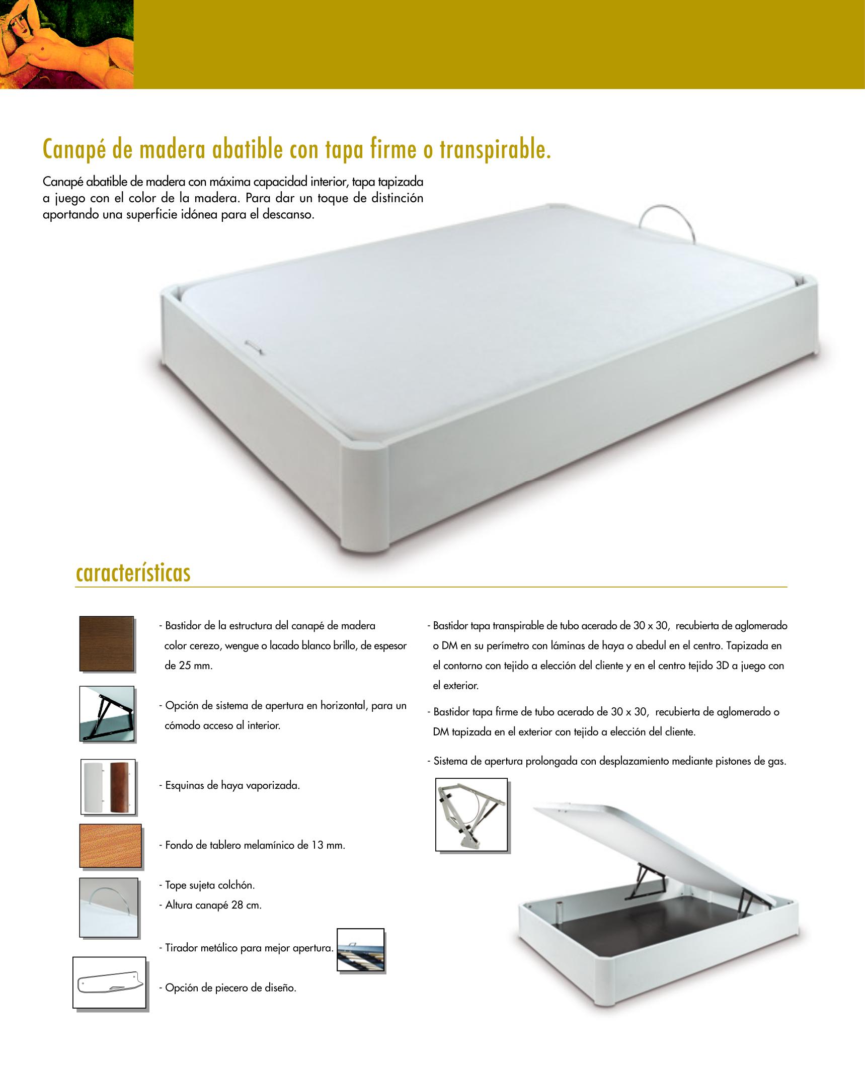 Canapé de madera abatible con tapa firme o transpirable